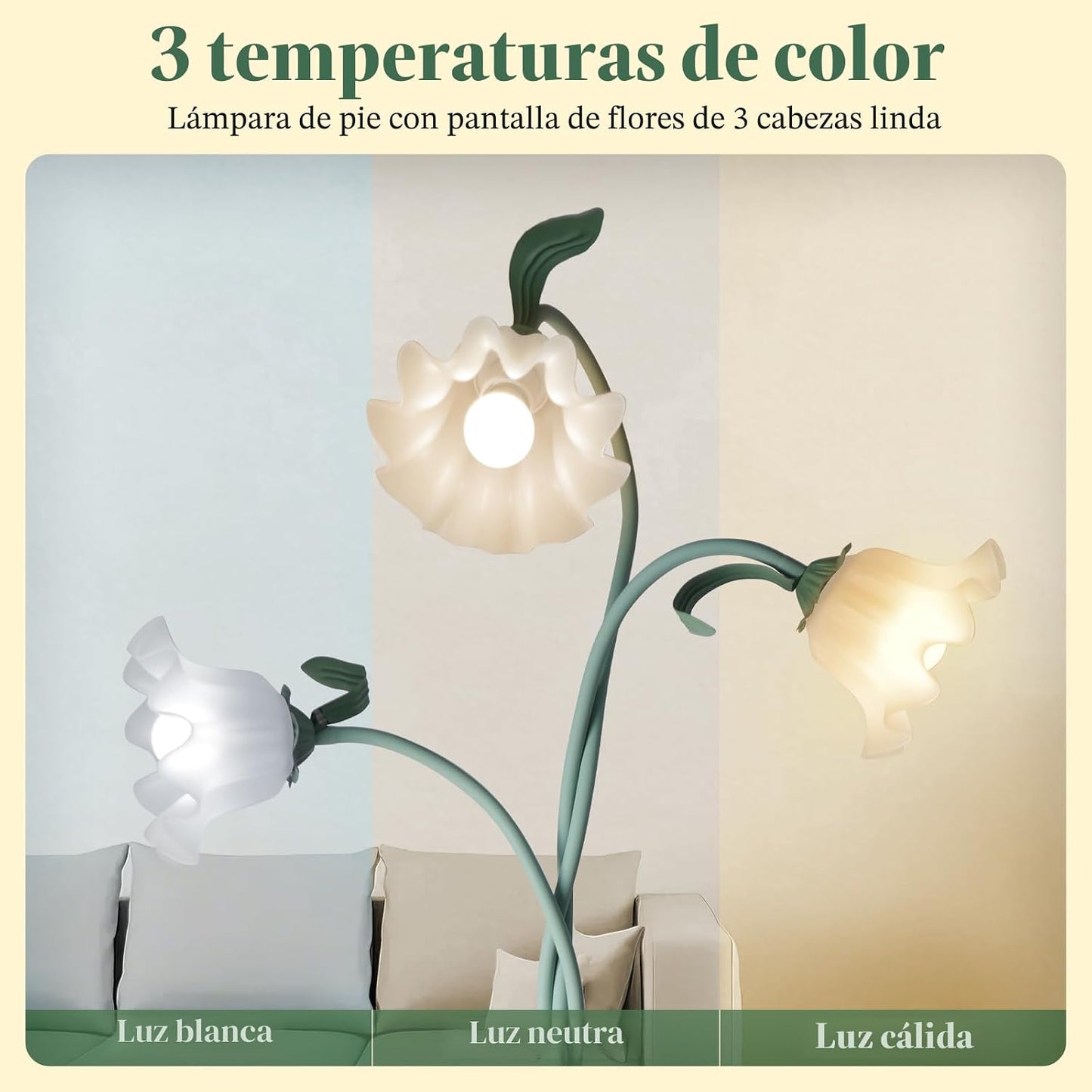 Lámpara de pie de flor para dormitorio, bonita lámpara de pie de es...