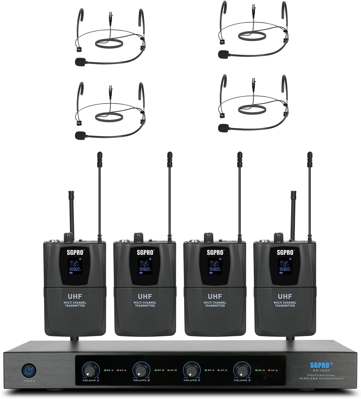 SGPRO SG-400F4B Sistema de micrófono inalámbrico de 4 canales | 4 c...
