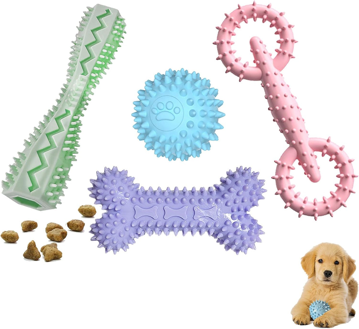 Paquete de 4 juguetes para cachorros de 2 a 8 meses, juguete mastic...