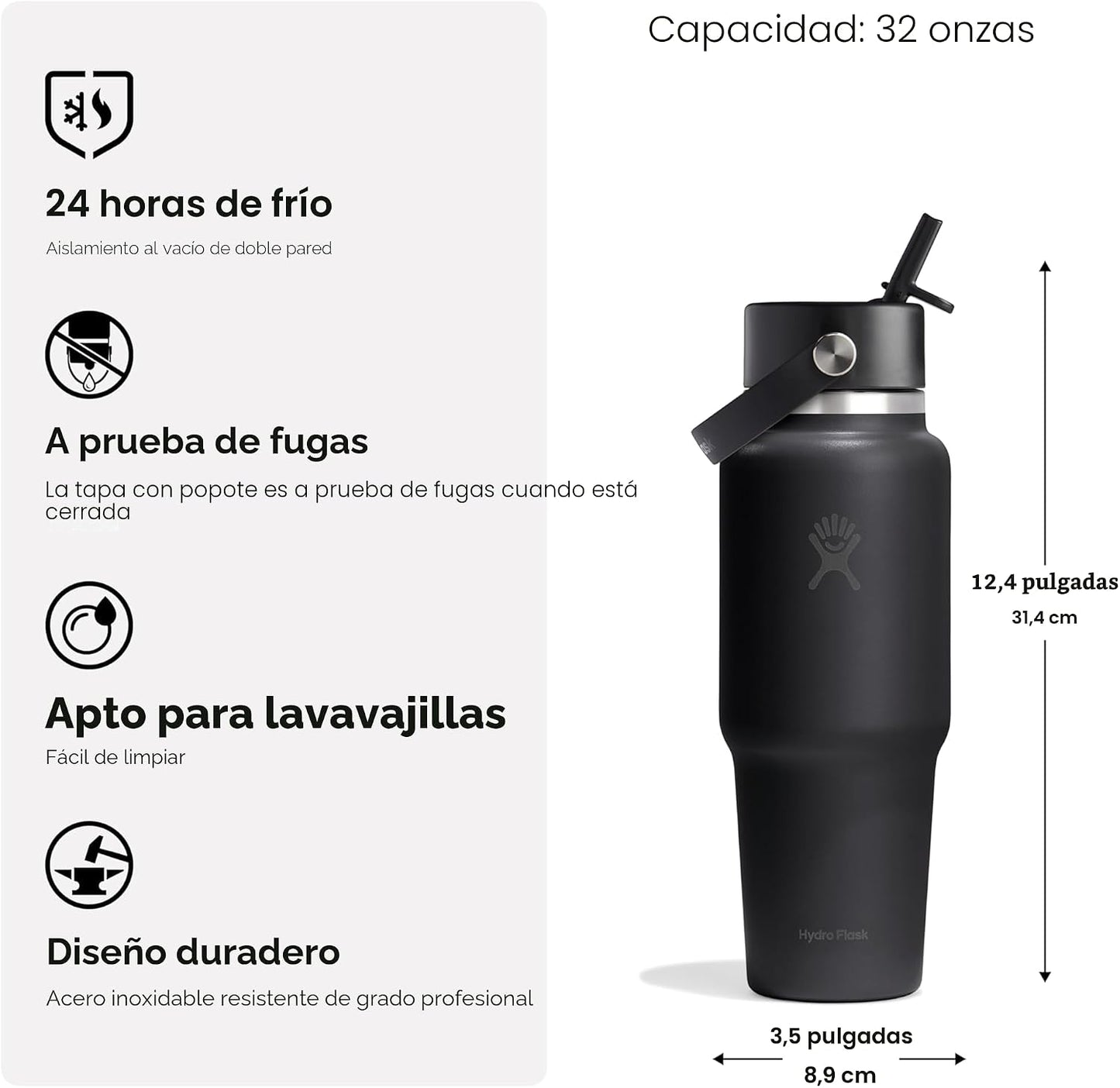 Hydro Flask Botella de agua de viaje \u2013 Acero inoxidable aislad...