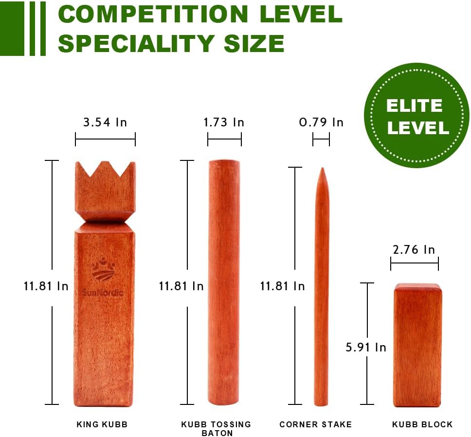 SunNordic Juego de jardín Kubb de madera de caucho con bolsa de tra...