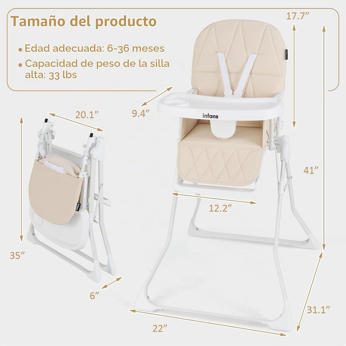 INFANS Silla alta para bebé, silla alta portátil plegable rápida pa...