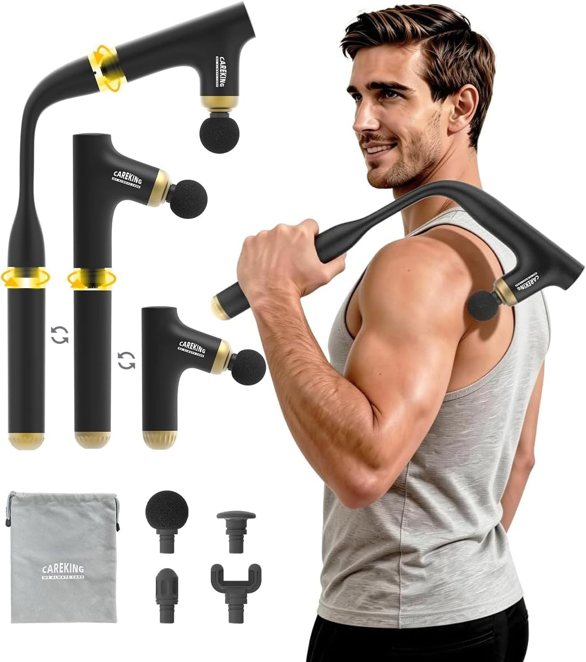 CAREKING WE ALWAYS CARE Pistola de masaje muscular 3 en 1 con mango...