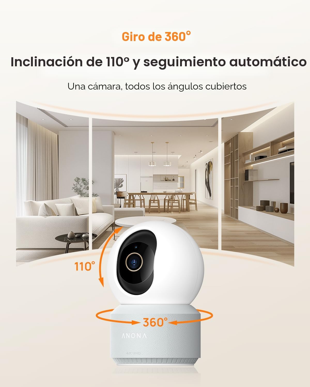 Anona cámara Pano 4K UHD para interiores, cámara de seguridad para...