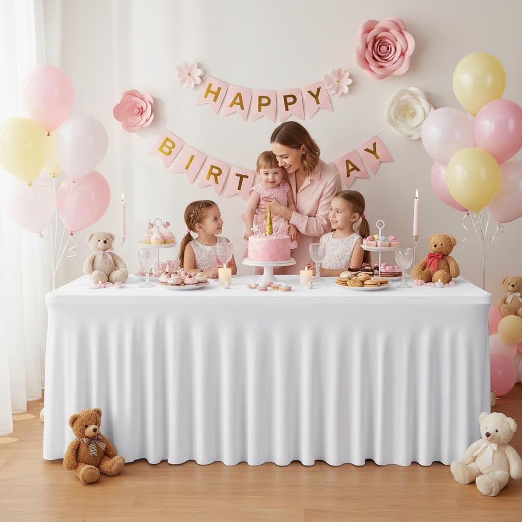 Fundas de mesa rectangulares de elastano blanco de 6 pies para fies...