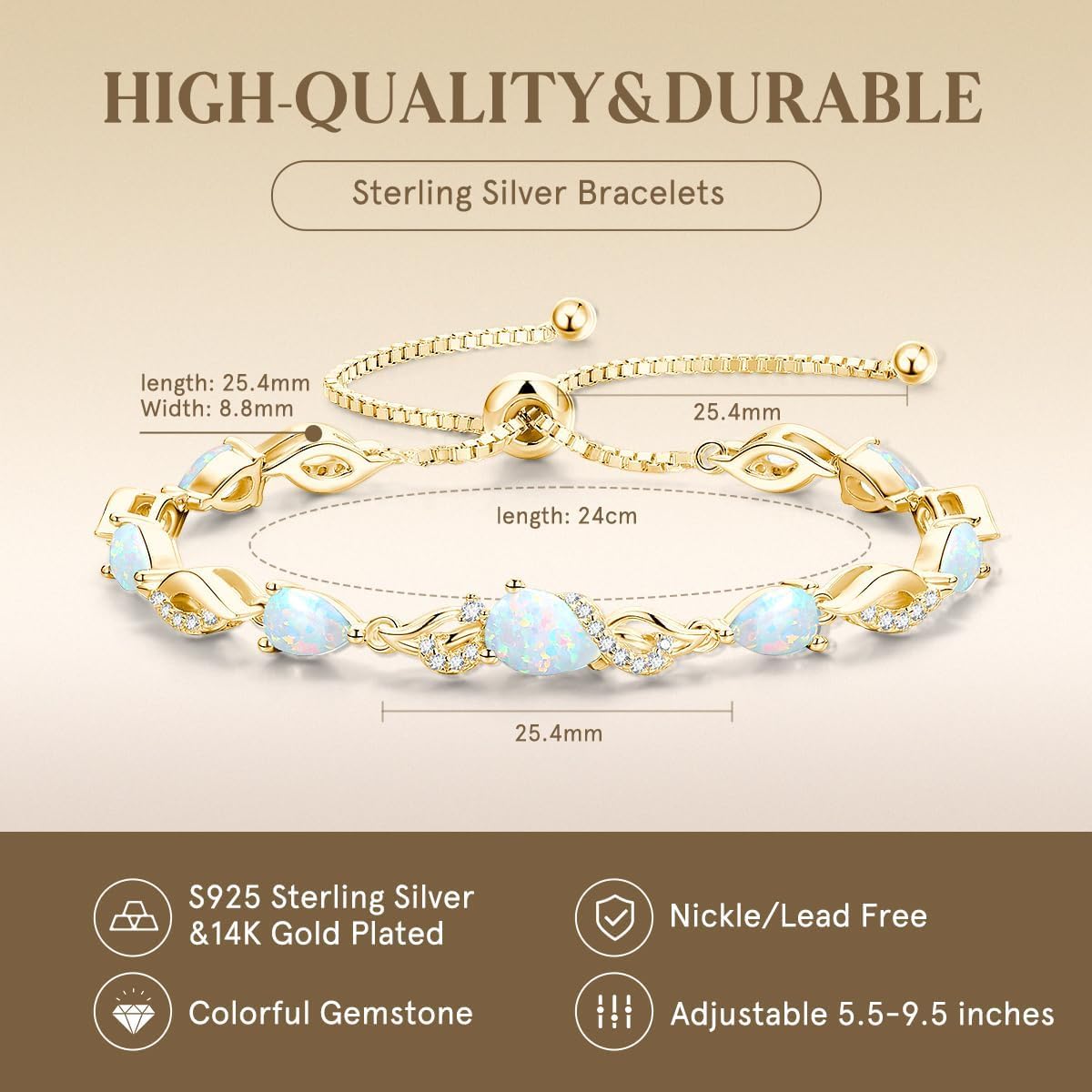FANCIME Pulsera de tenis ajustable con piedra natal para mujer | Di...