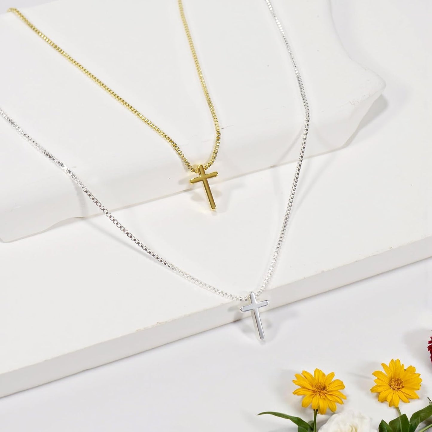 Collar de oro para mujer, collar de cruz delicado de 18K de oro rea...