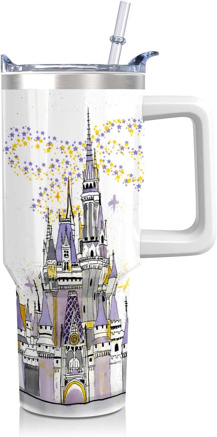 Mrazqev Vaso de acero inoxidable de 30 onzas con asa, tapa y pajita...