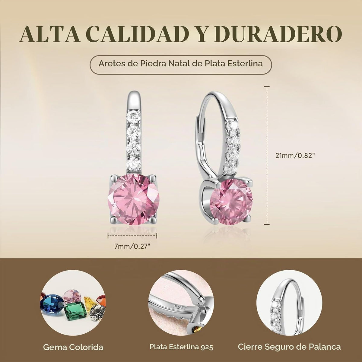 FANCIME Pendientes colgantes con piedra natal para mujer de plata d...