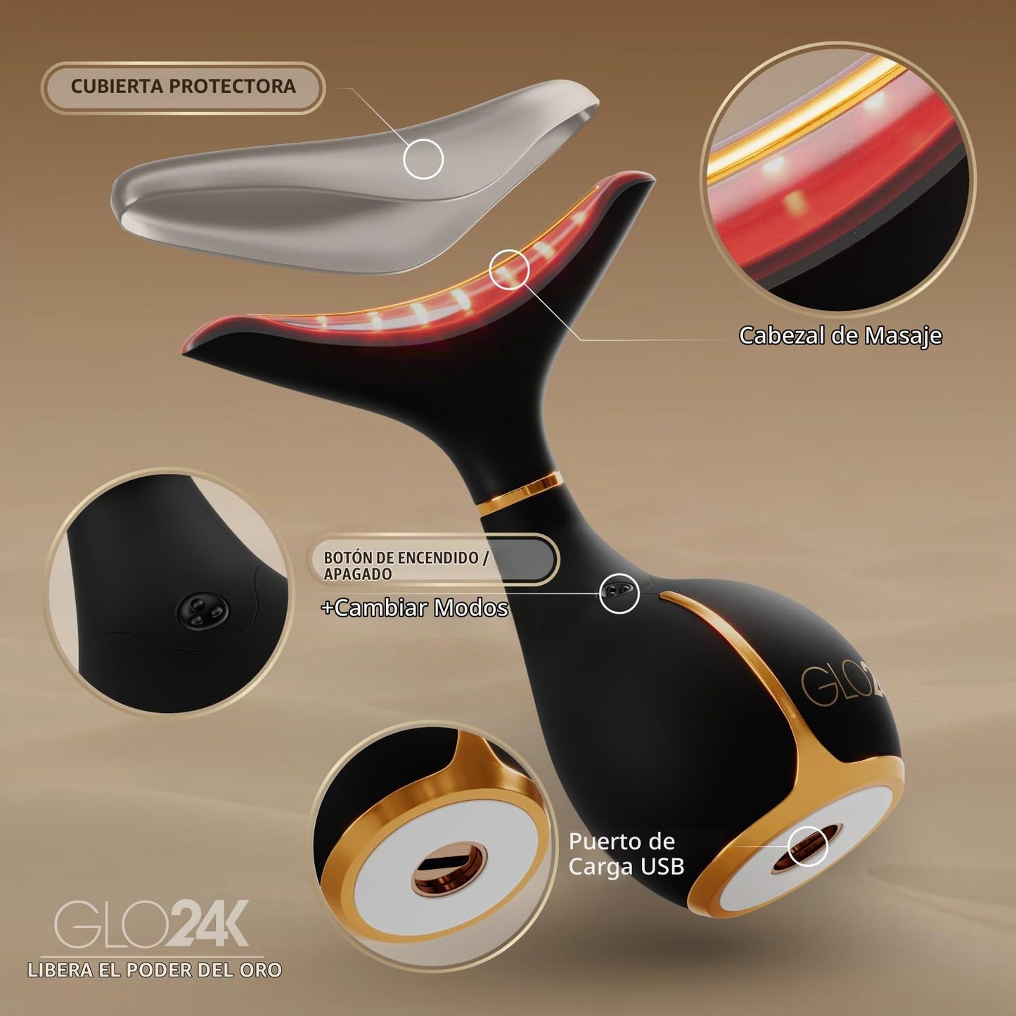 GLO24K Dispositivo de Belleza con Luz Roja para Cara y Cuello \u201...