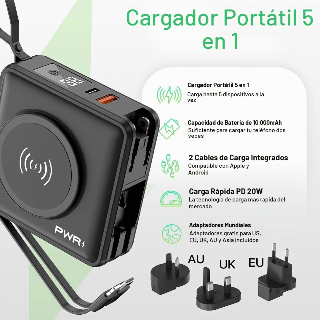 PWRMobile PWR Travel PRO - Banco de energía 5 en 1 con funda inclui...
