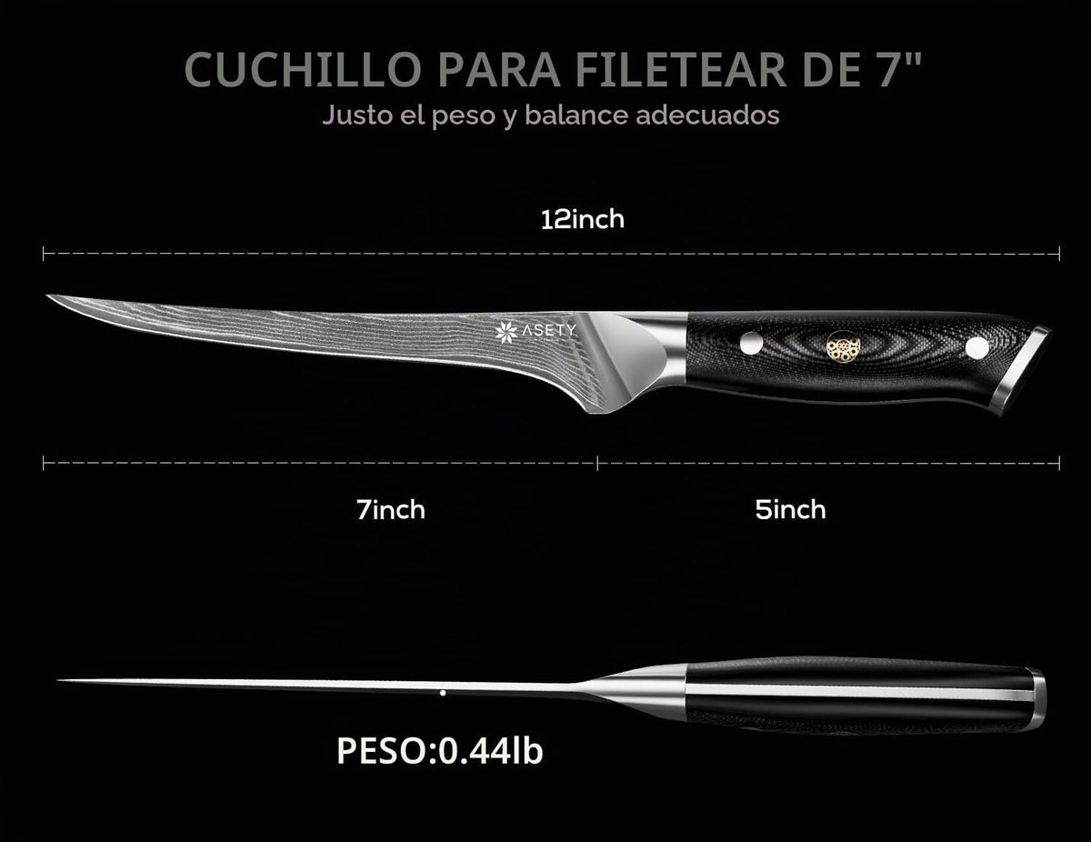 Cuchillo de filete de Damasco de 7 pulgadas, cuchillo de filete ult...