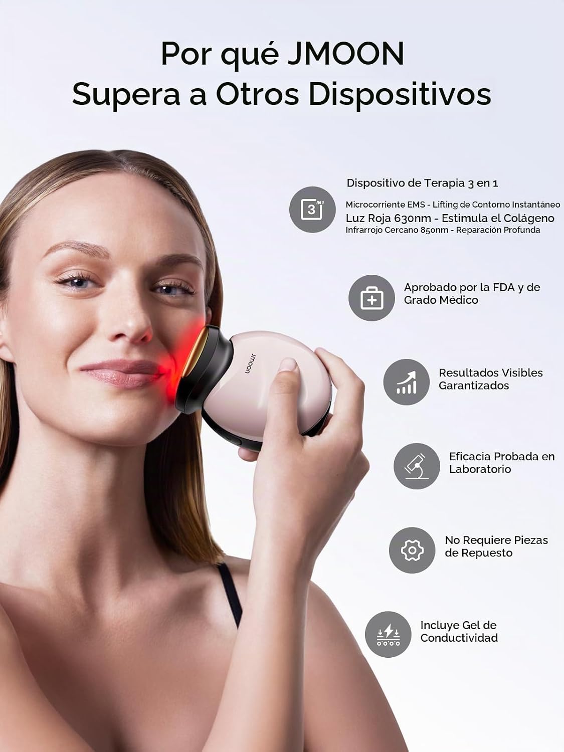 JMOON Dispositivo Facial de Microcorriente, M30U Terapia de Luz Roj...