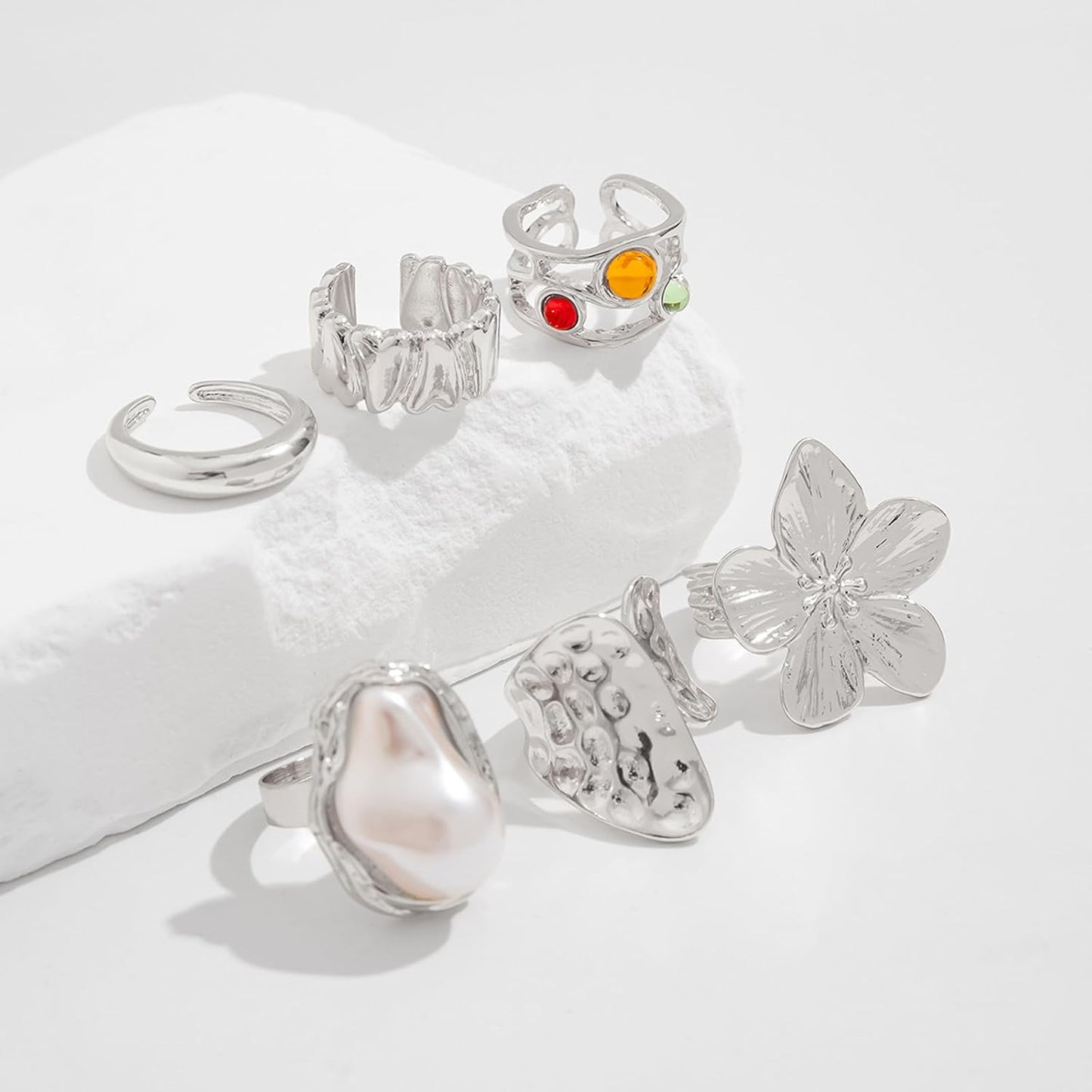 IQIC Anillos gruesos de oro para mujer, juego de anillos de plata a...