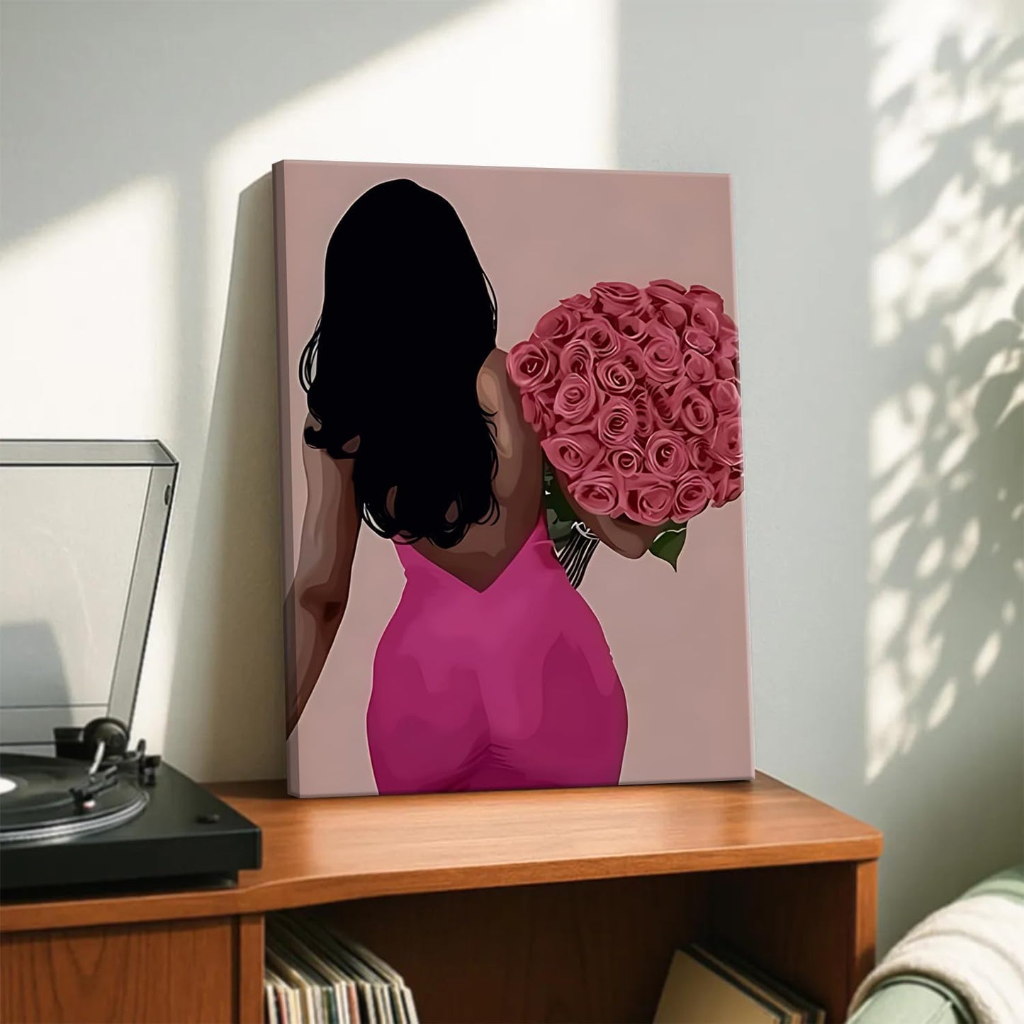 Arte de Pared de Lienzo de Mujer Negra de Moda Rosa, Juego de 3, Ar...
