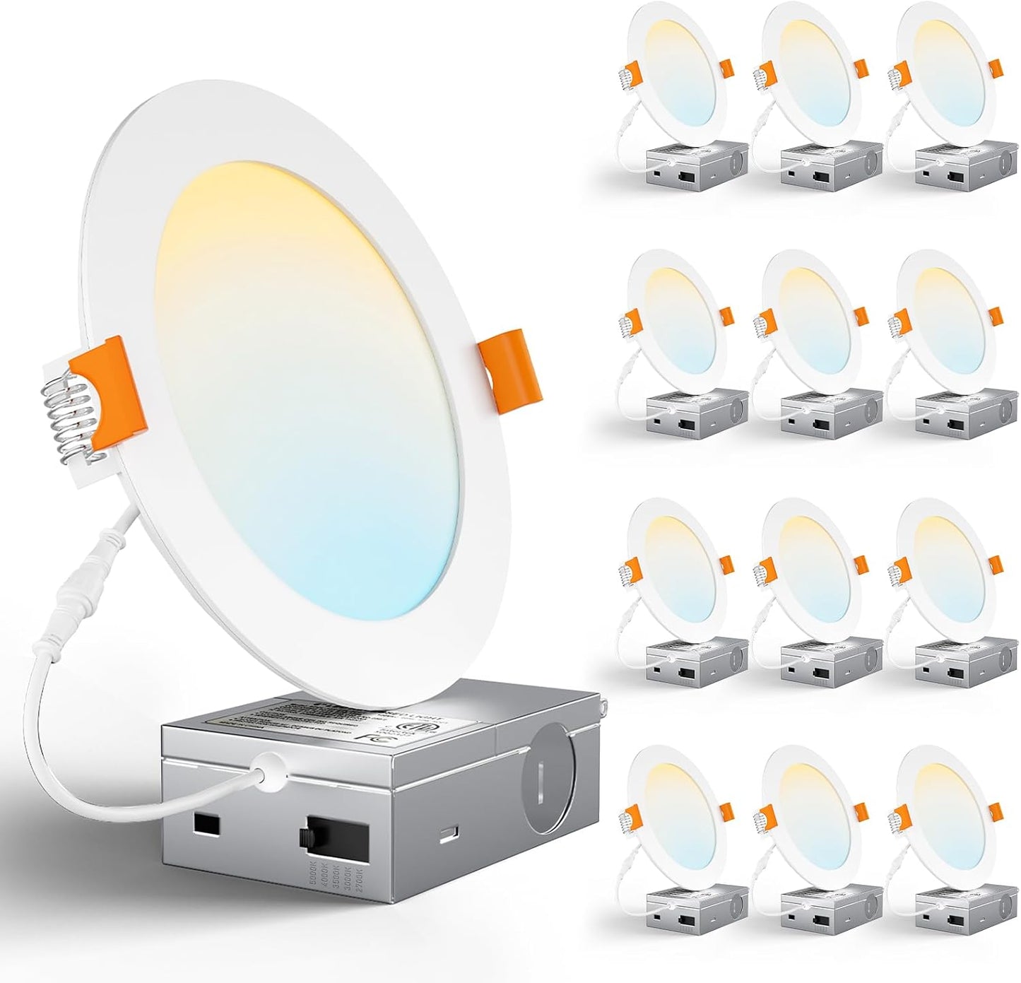 CHARKEE - Paquete de 12 luces LED empotrables ultrafinas de 6 pulga...