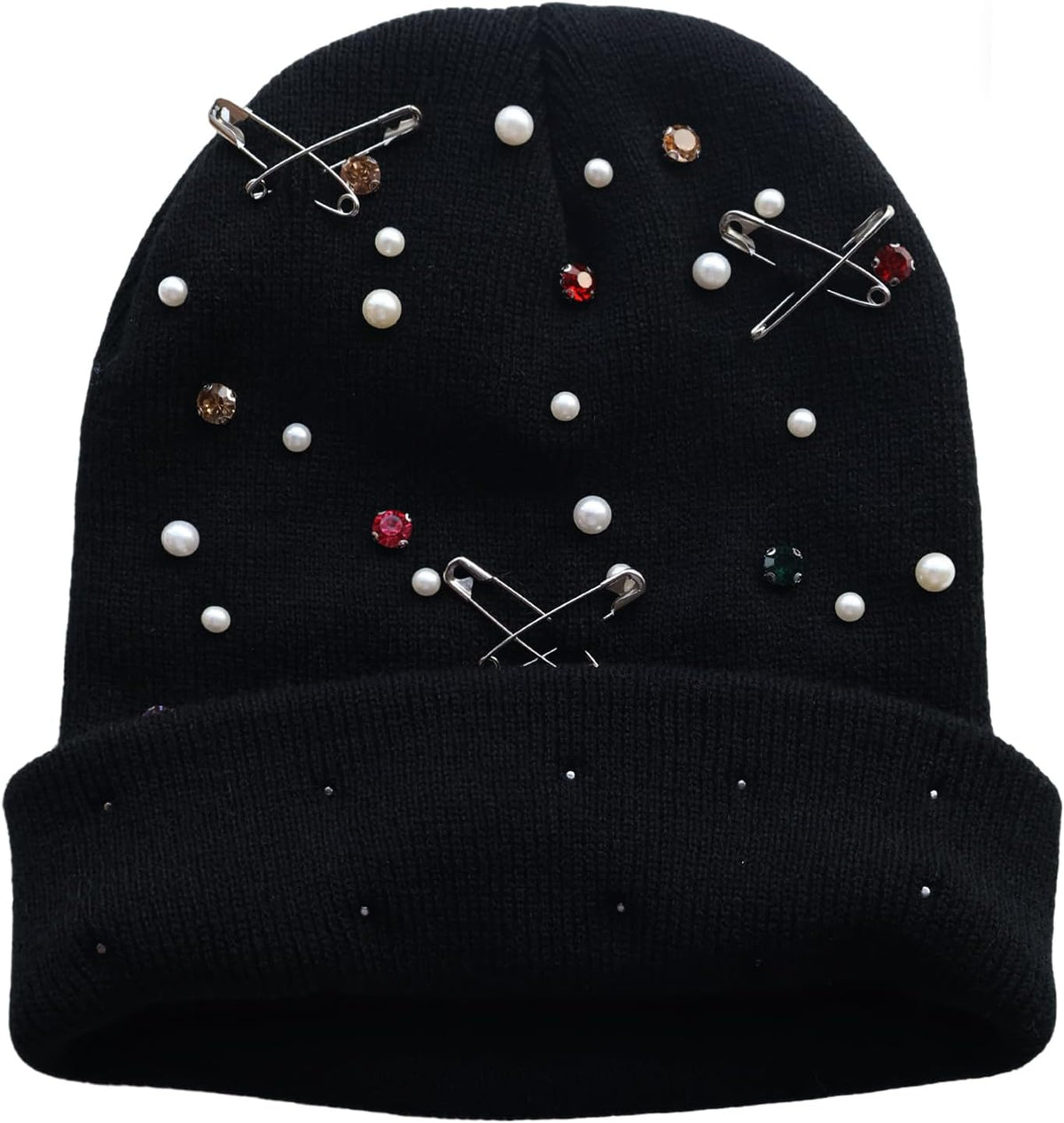 HENWASAI Gorro de punto unisex con diamantes de imitación y perlas,...