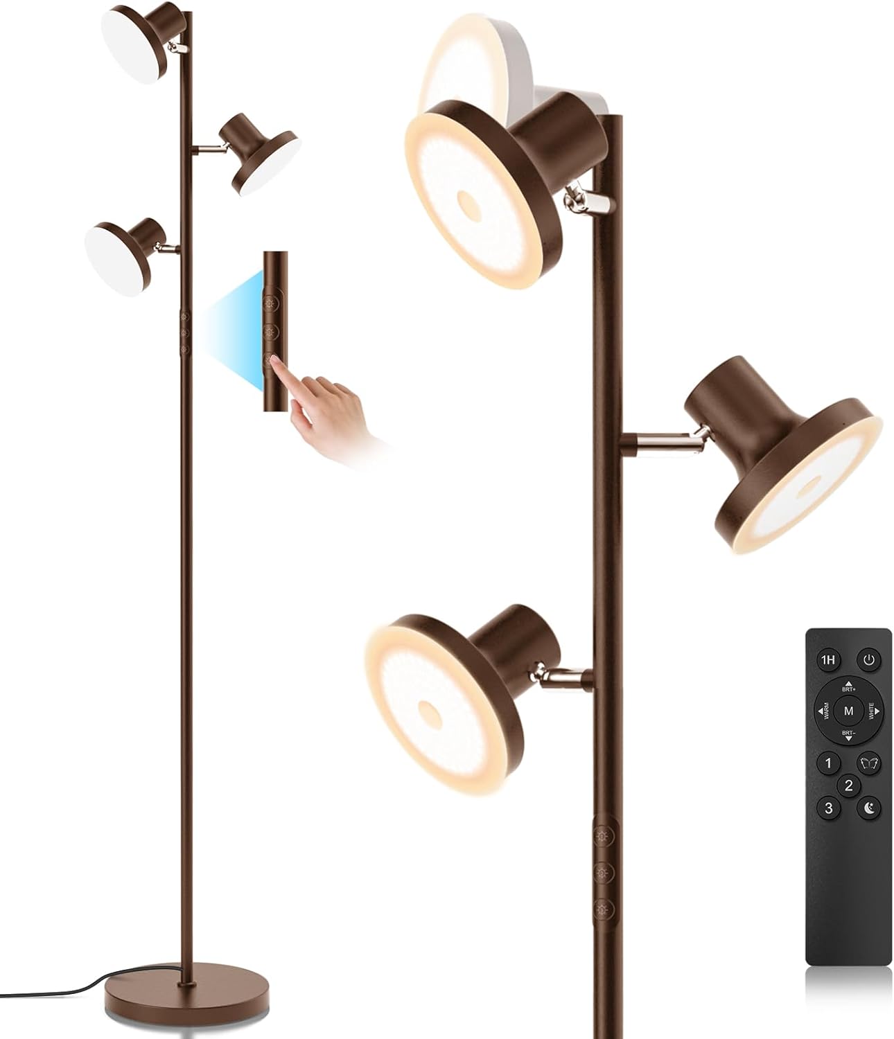 SIBRILLE Lámpara de pie LED de árbol de 36W, lámpara de pie ajustab...