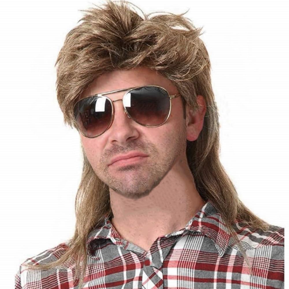 Swiking - Peluca de corte mullet para hombres de color marrón claro...