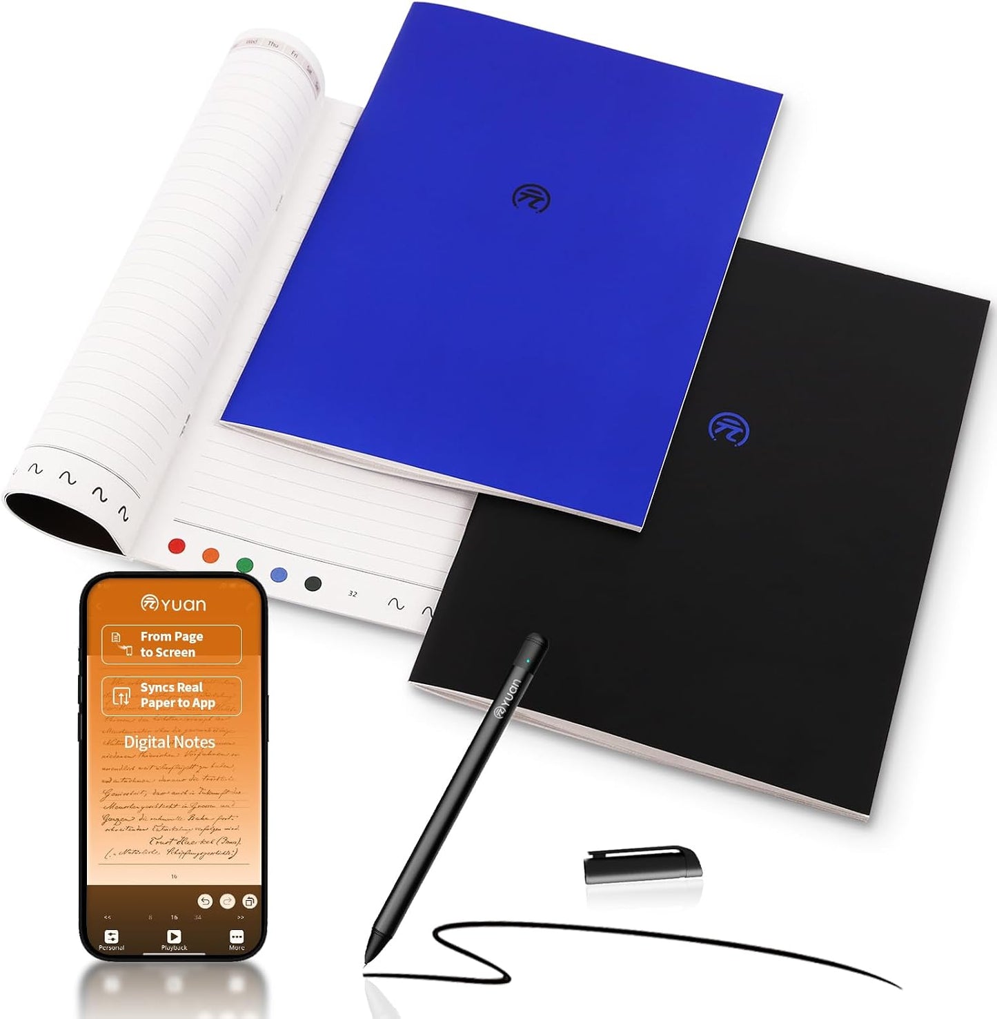 Yuan Sync Smart Pen y juego de cuadernos digitales (paquete de 3 A4...