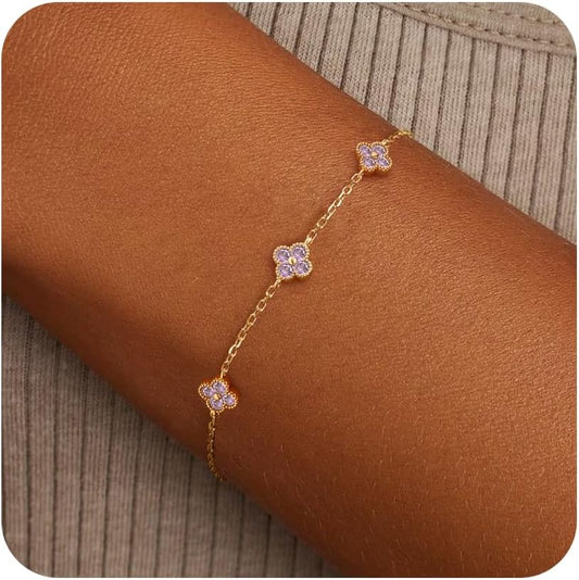 KELAIEN Pulsera de trébol de oro con piedra de nacimiento Pulsera d...