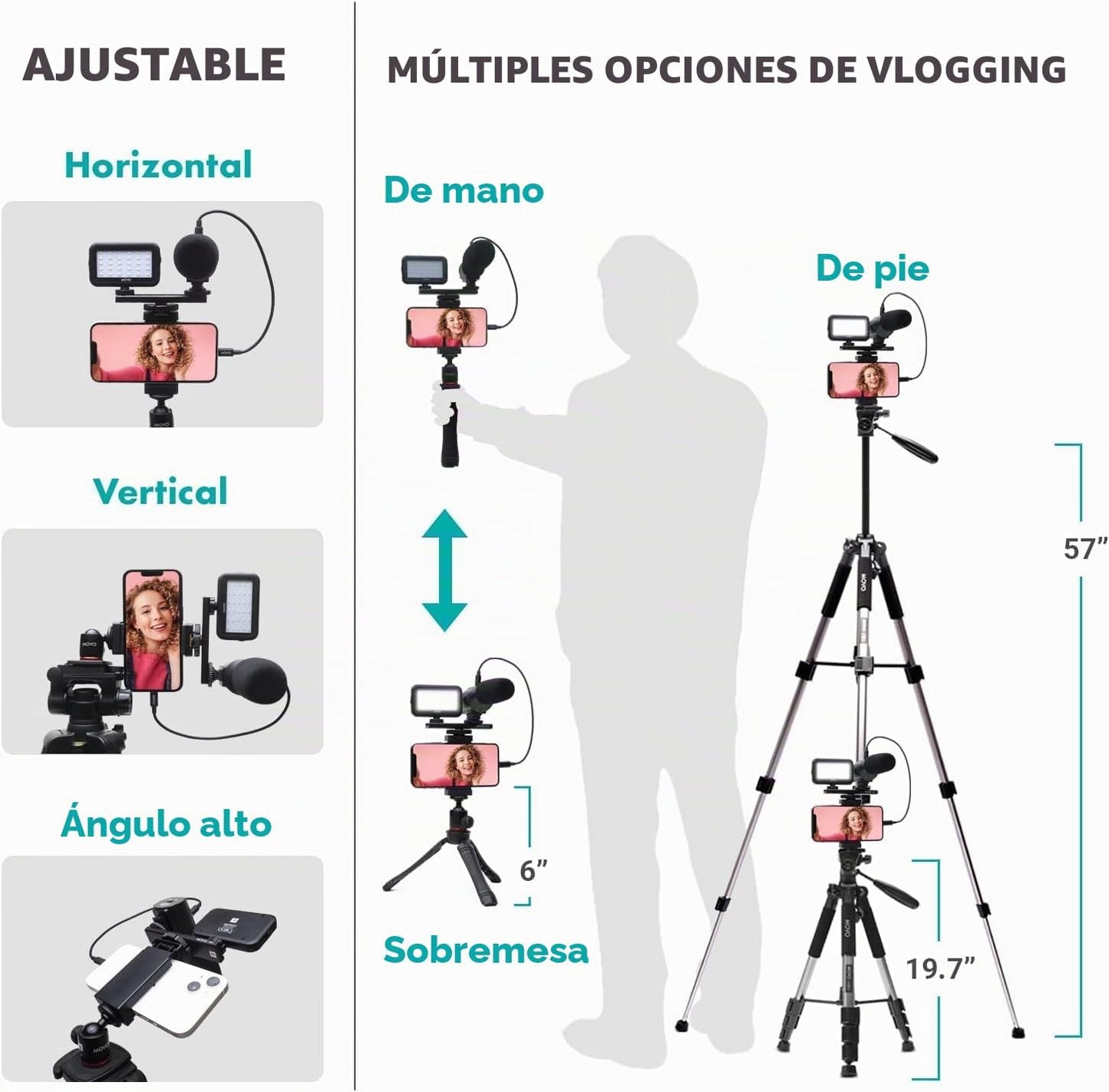 Movo iVlogger - Kit de vlogging para iPhone con trípode de tamaño c...
