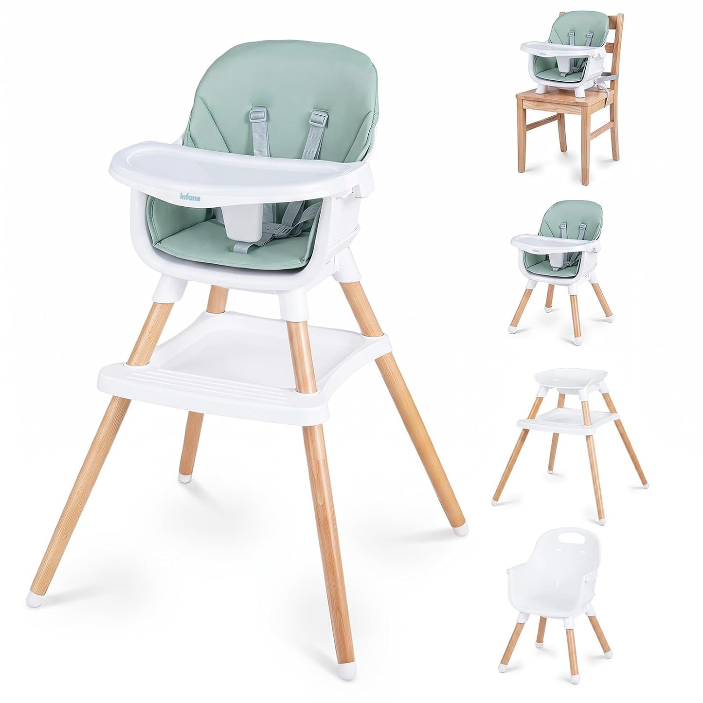 INFANS Silla alta 8 en 1 para bebé, convertible a asiento elevador,...