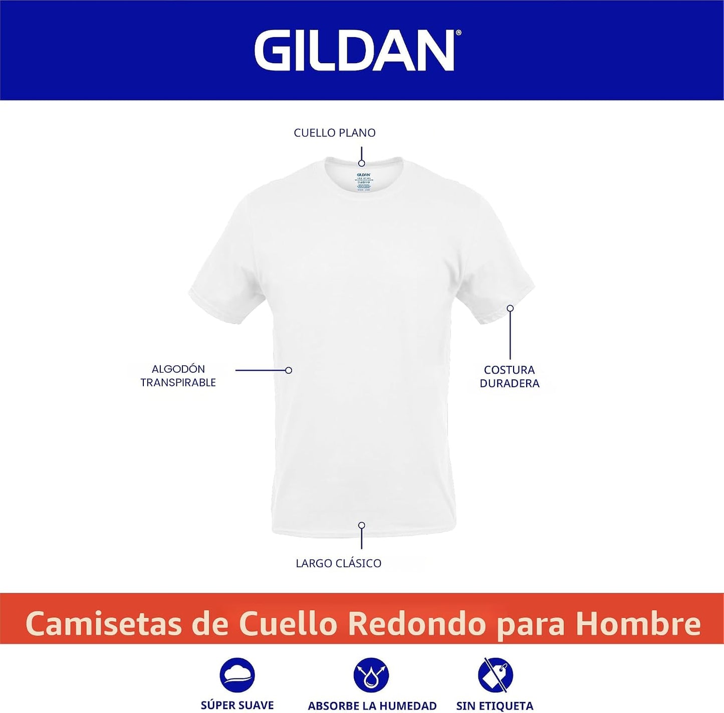 Gildan Camisetas de Cuello Redondo para Hombre, Paquete Múltiple, E...