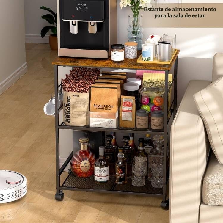 ThreeHio Carrito de microondas de cocina rodante, soporte de mesa d...