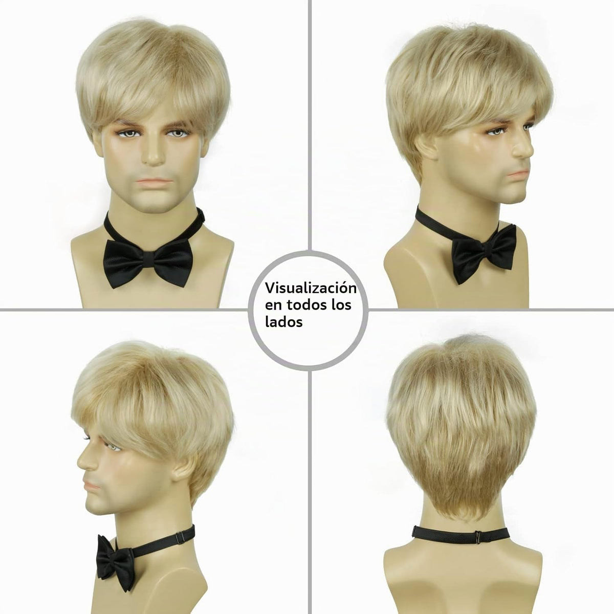 BCHR Peluca rubia para hombre, cabello natural corto y lacio, peluc...