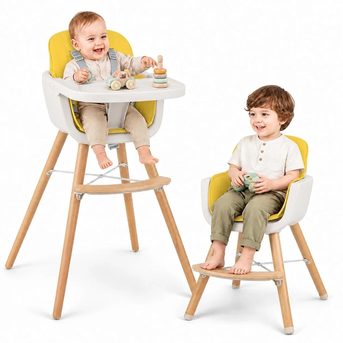 HONEY JOY Silla alta para bebé, silla alta 6 en 1 de madera Eat &am...