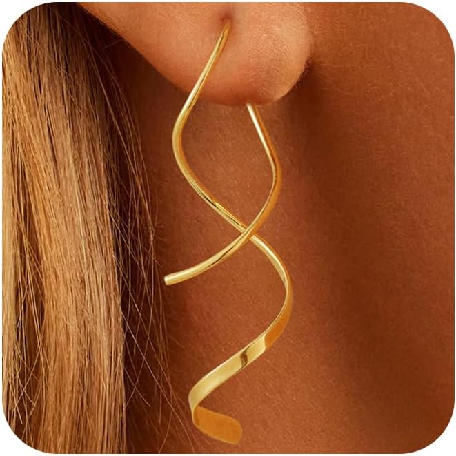 Bvuem Aretes Colgantes Chapados en Oro de 14K\/Plata de Ley, Joyerí...