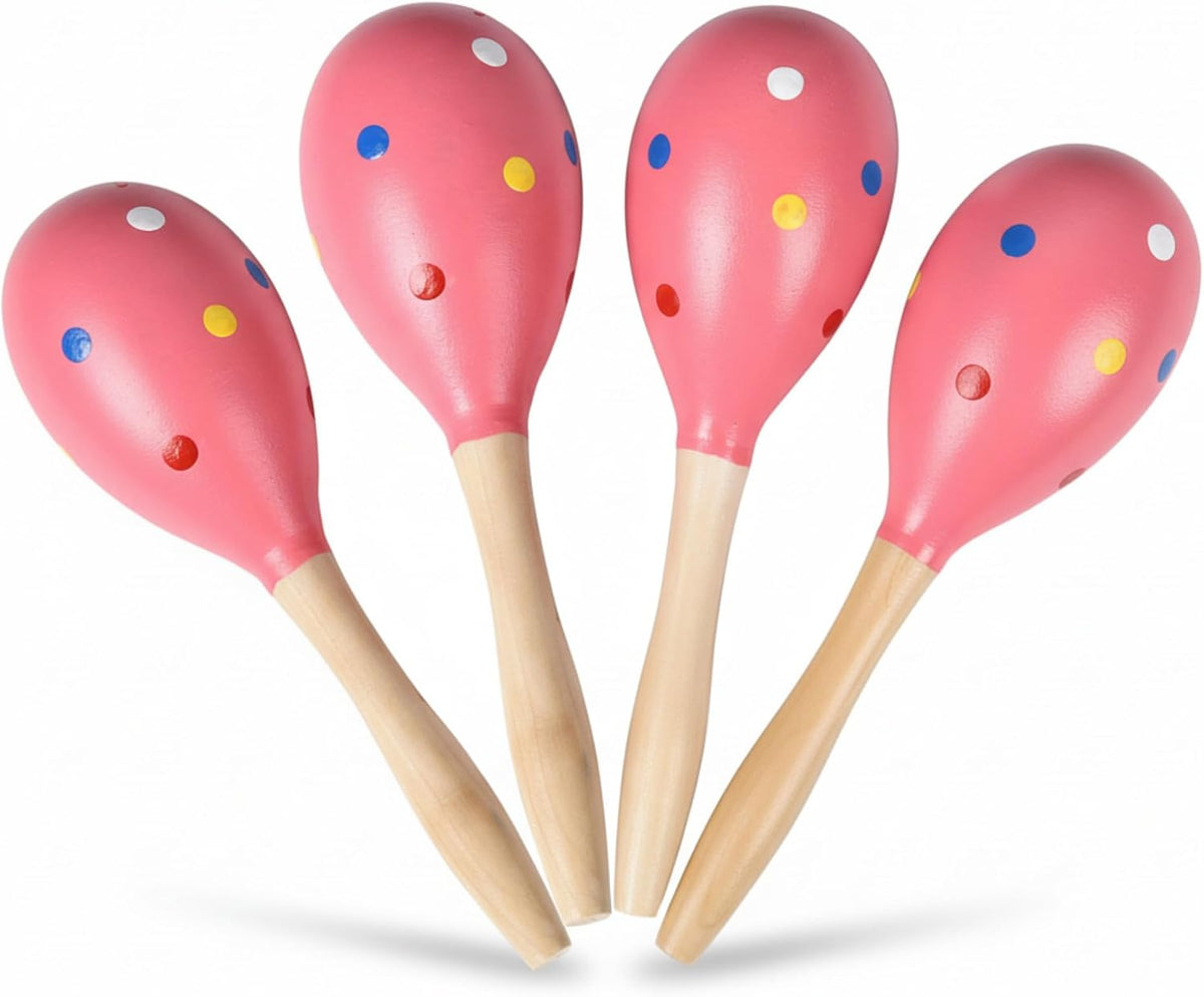 4 piezas Maracas, instrumento maraca de madera de 9 pulgadas (punto...