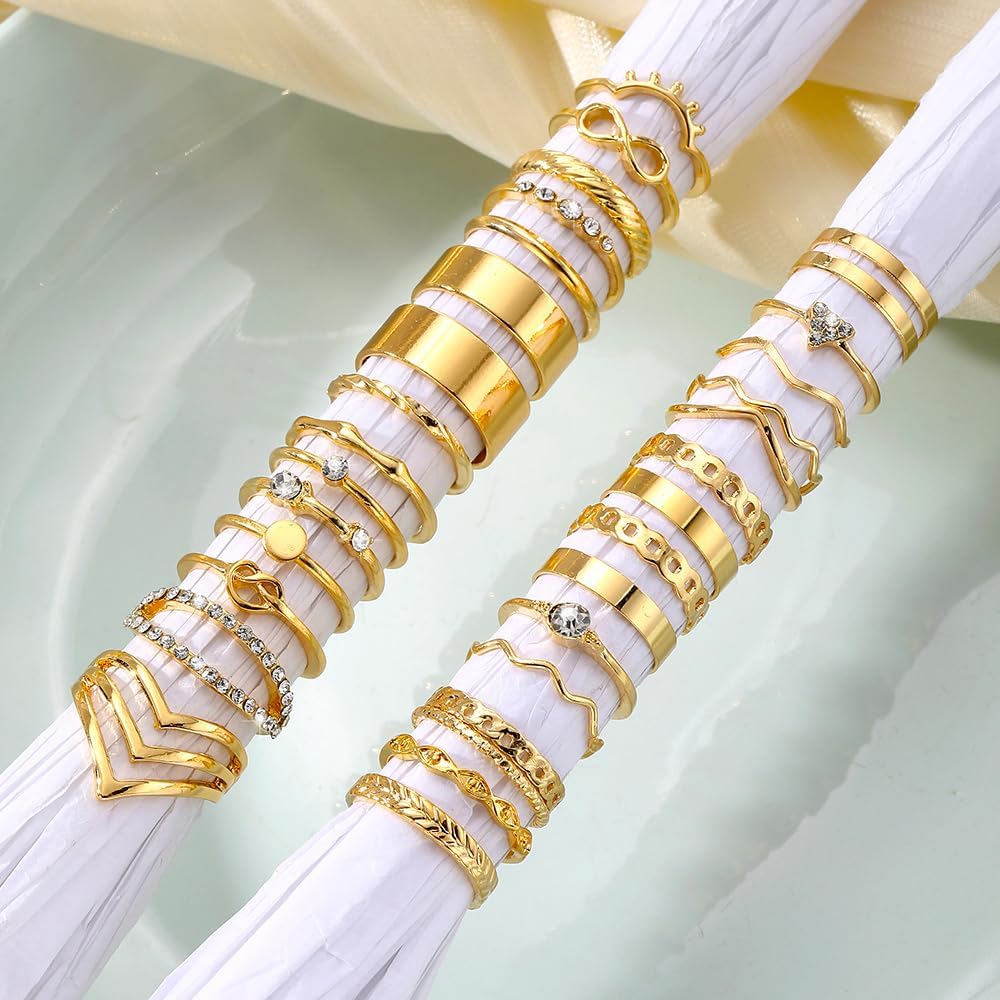 KISS WIFE Anillos apilables de oro para mujer, delicado juego de an...