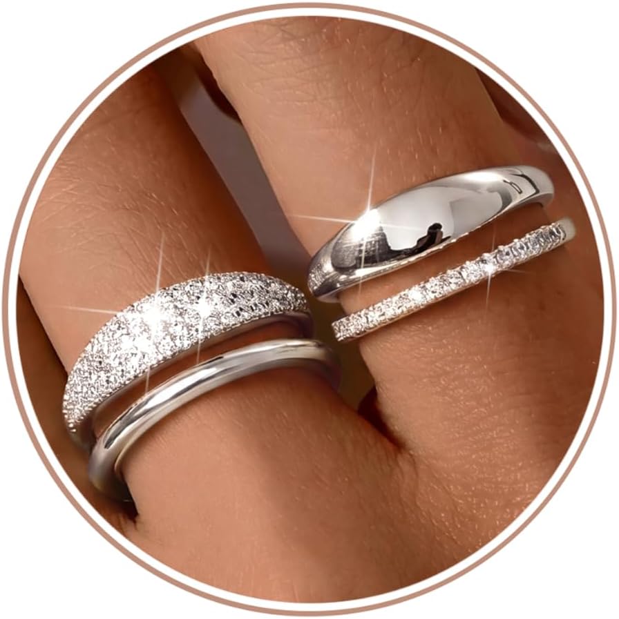 LOLIAS Anillos apilables chapados en oro de 14 quilates para mujer...
