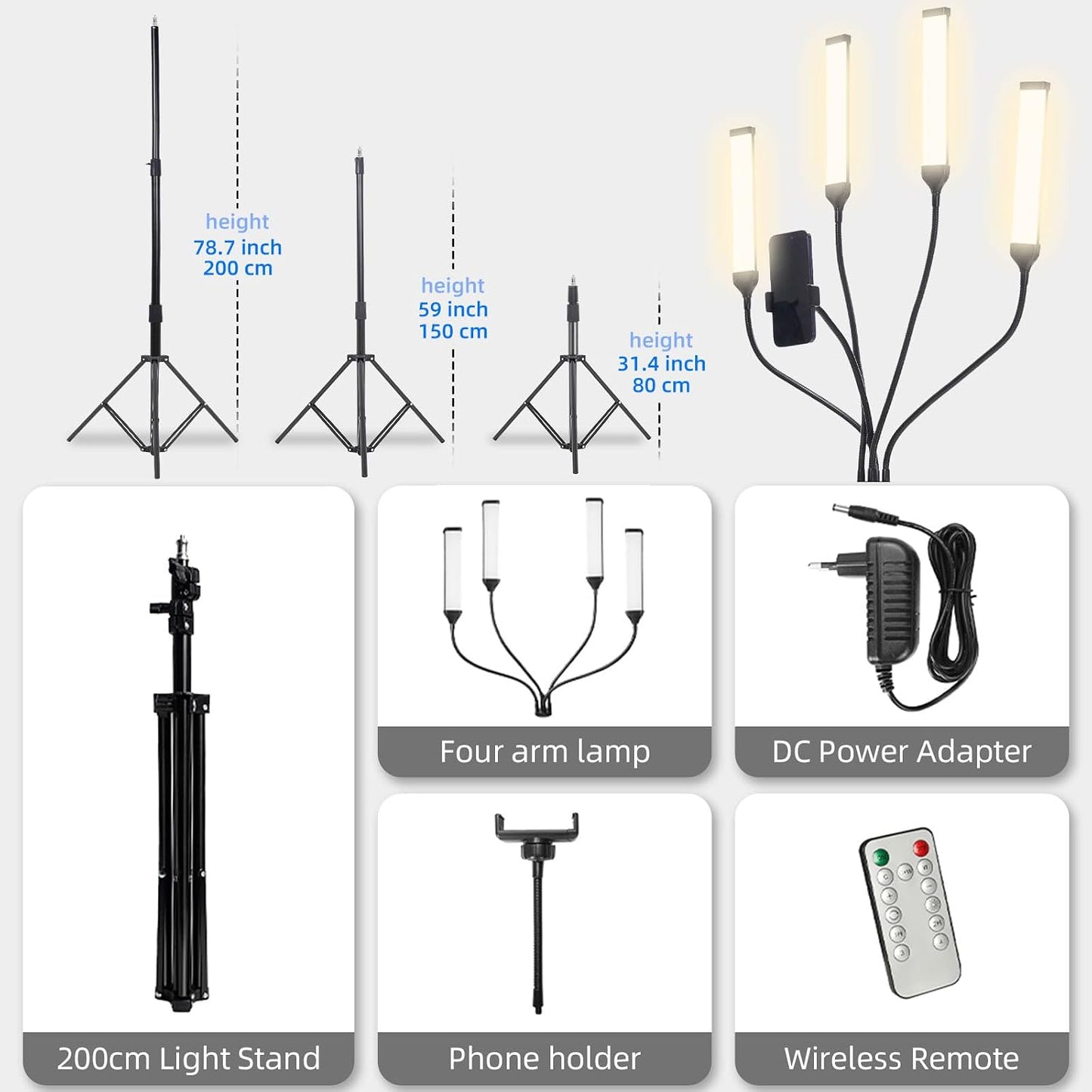 Luz esteticista con cuatro brazos flexibles, kit de iluminación LED...