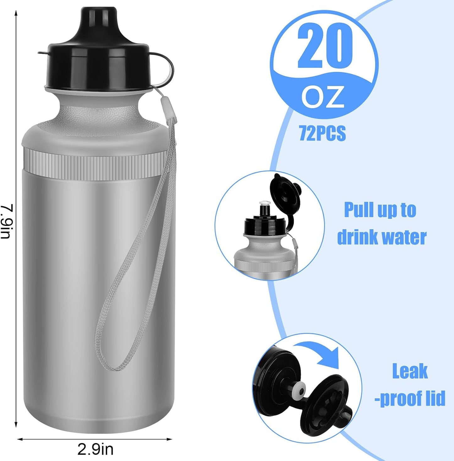 Ziliny 72 botellas de agua deportivas a granel de 20 onzas, botella...