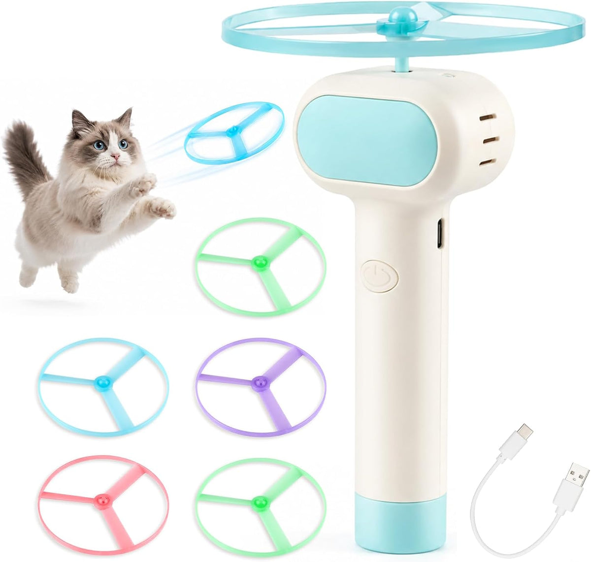 Juguete para buscar gatos con lanzador de discos voladores, recarga...