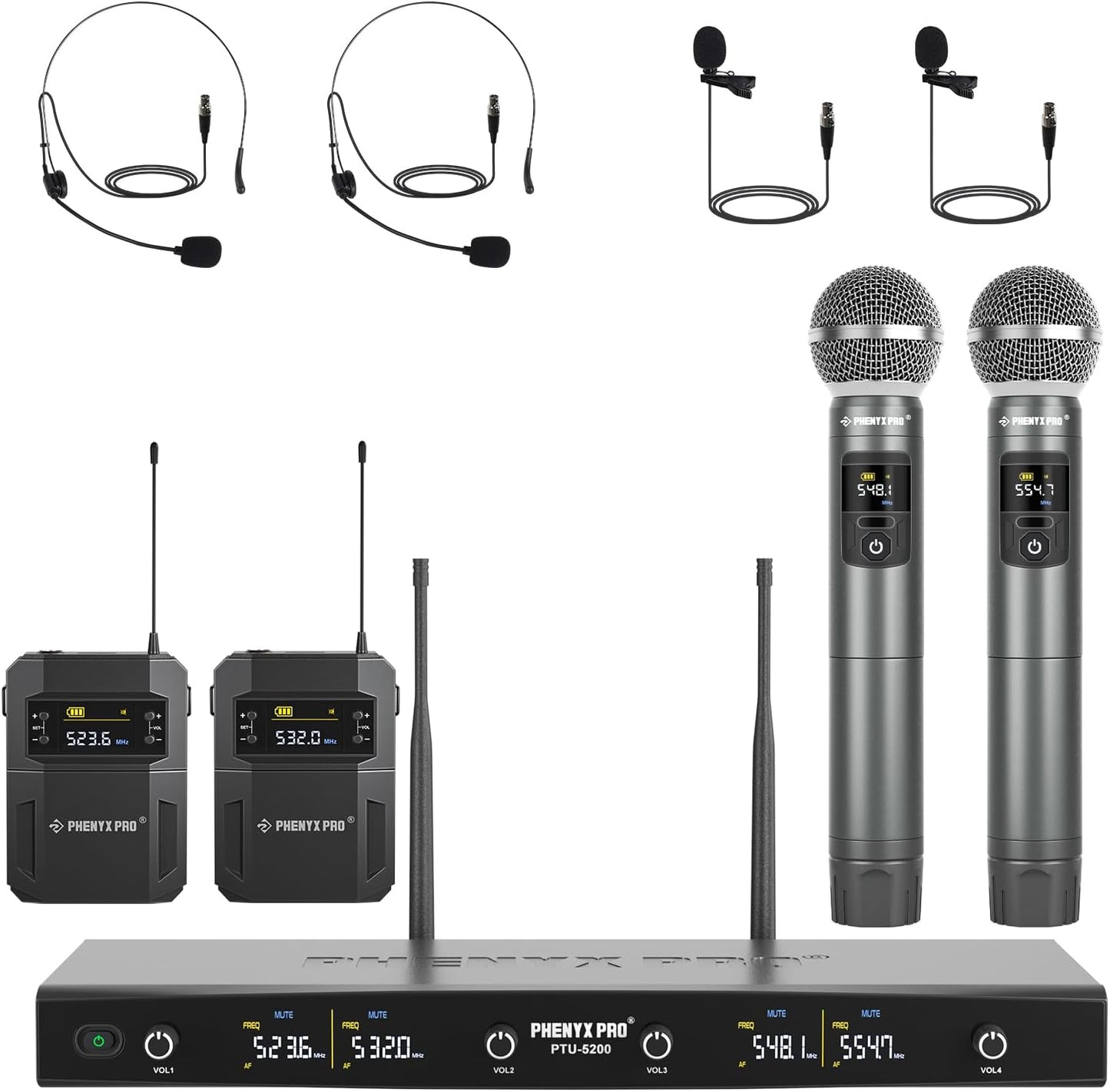 Phenyx Pro 4-Ch UHF Handheld\/Bodypack micrófonos inalámbricos PTU-...