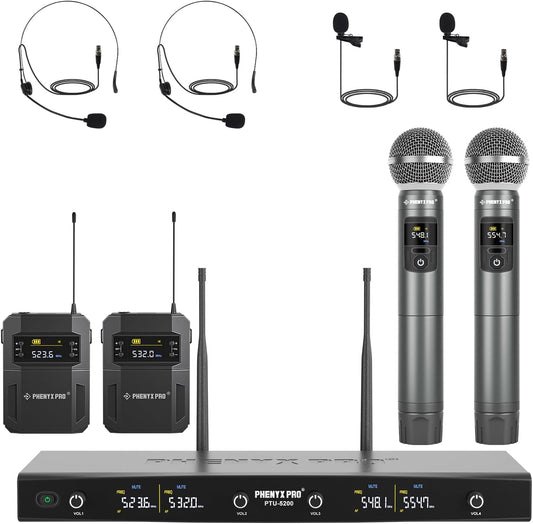 Phenyx Pro 4-Ch UHF Handheld\/Bodypack micrófonos inalámbricos PTU-...