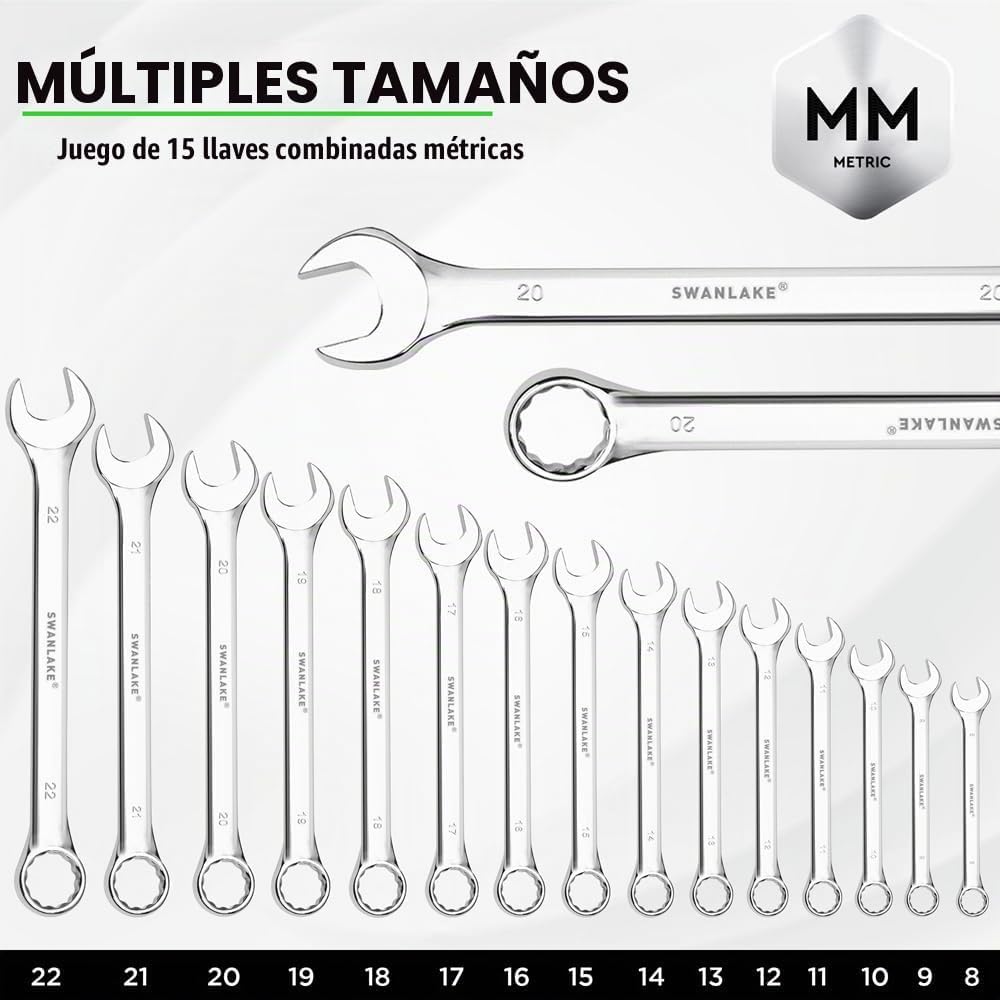 SWANLAKE GARDEN TOOLS - Juego de llaves métricas de 15 piezas, jueg...