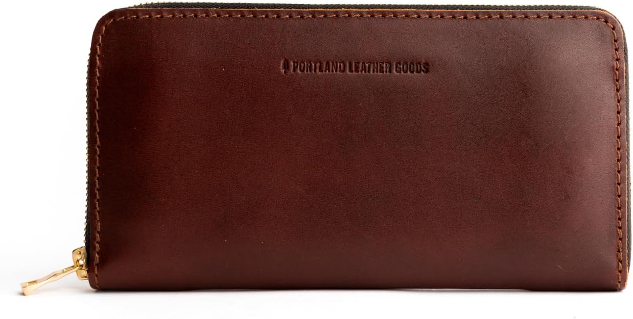 Portland Leather Goods Cartera con cremallera de acordeón para muje...