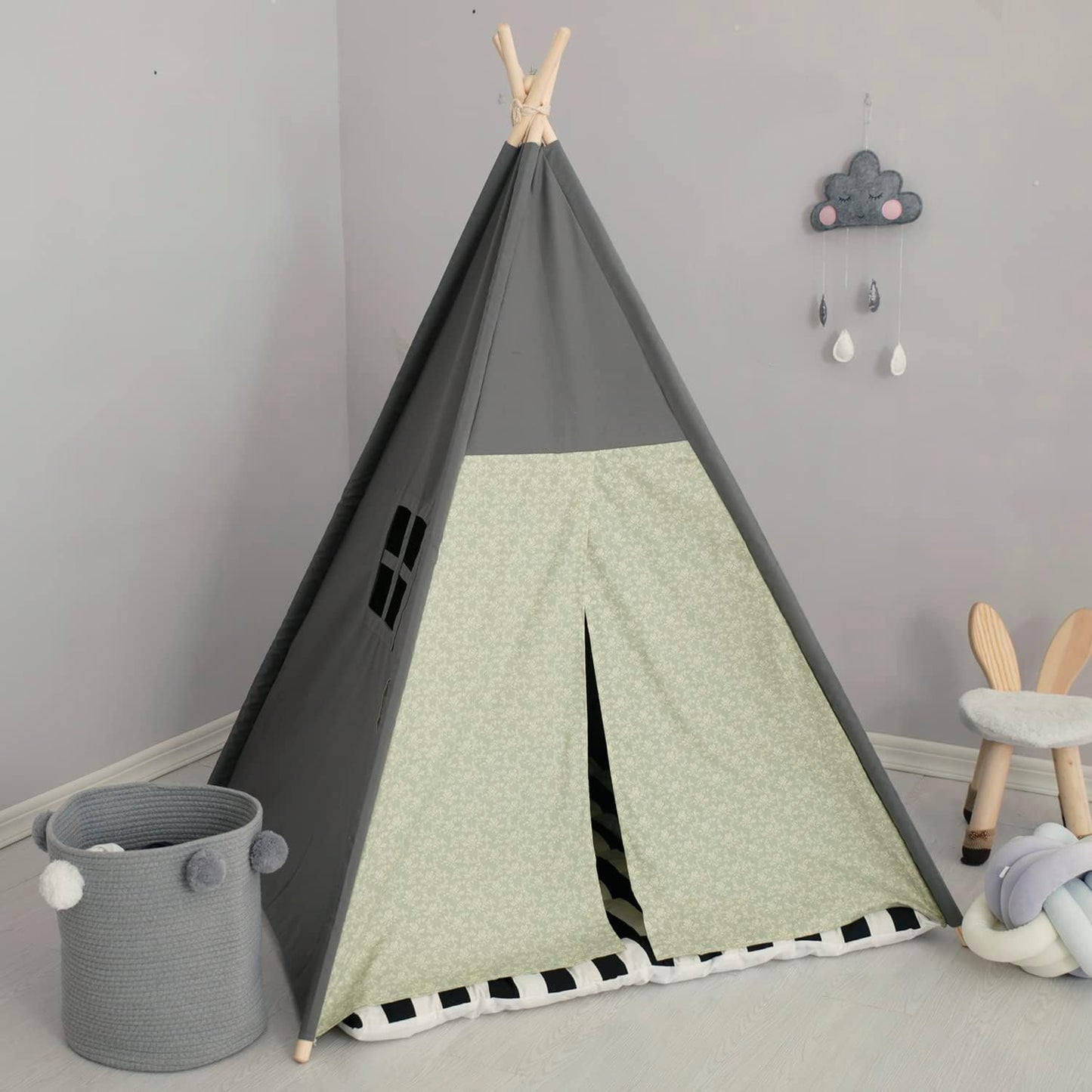 TreeBud Tienda de campaña tipo tipi para niños, alfombra acolchada...