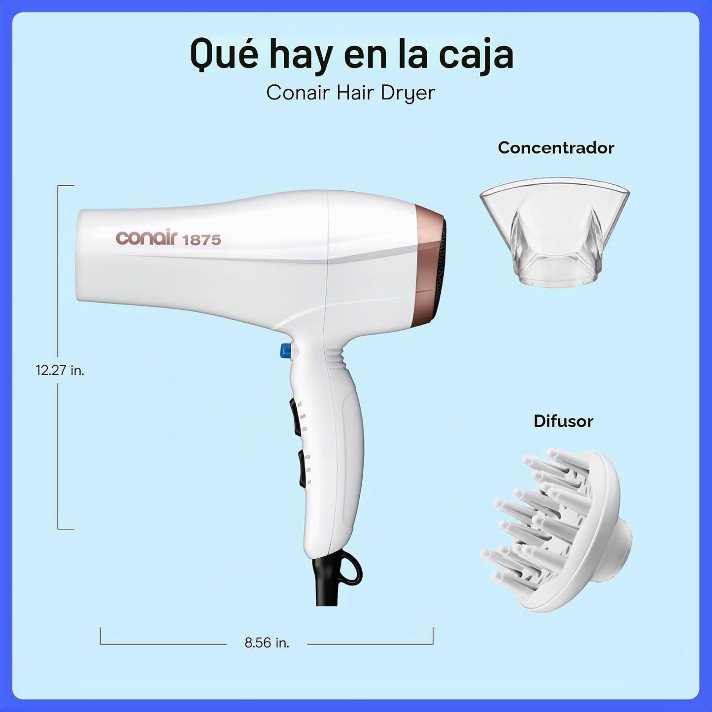 Conair Secador de pelo de cerámica doble con difusor y concentrador...