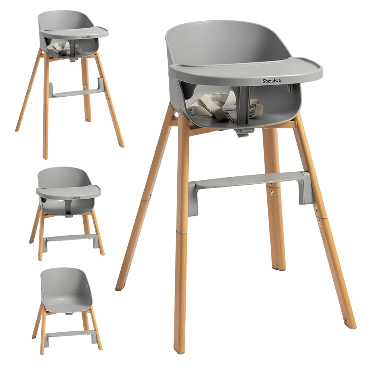 Sbondwe Silla alta para bebé 4 en 1, gris | Portátil, ajustable, pa...