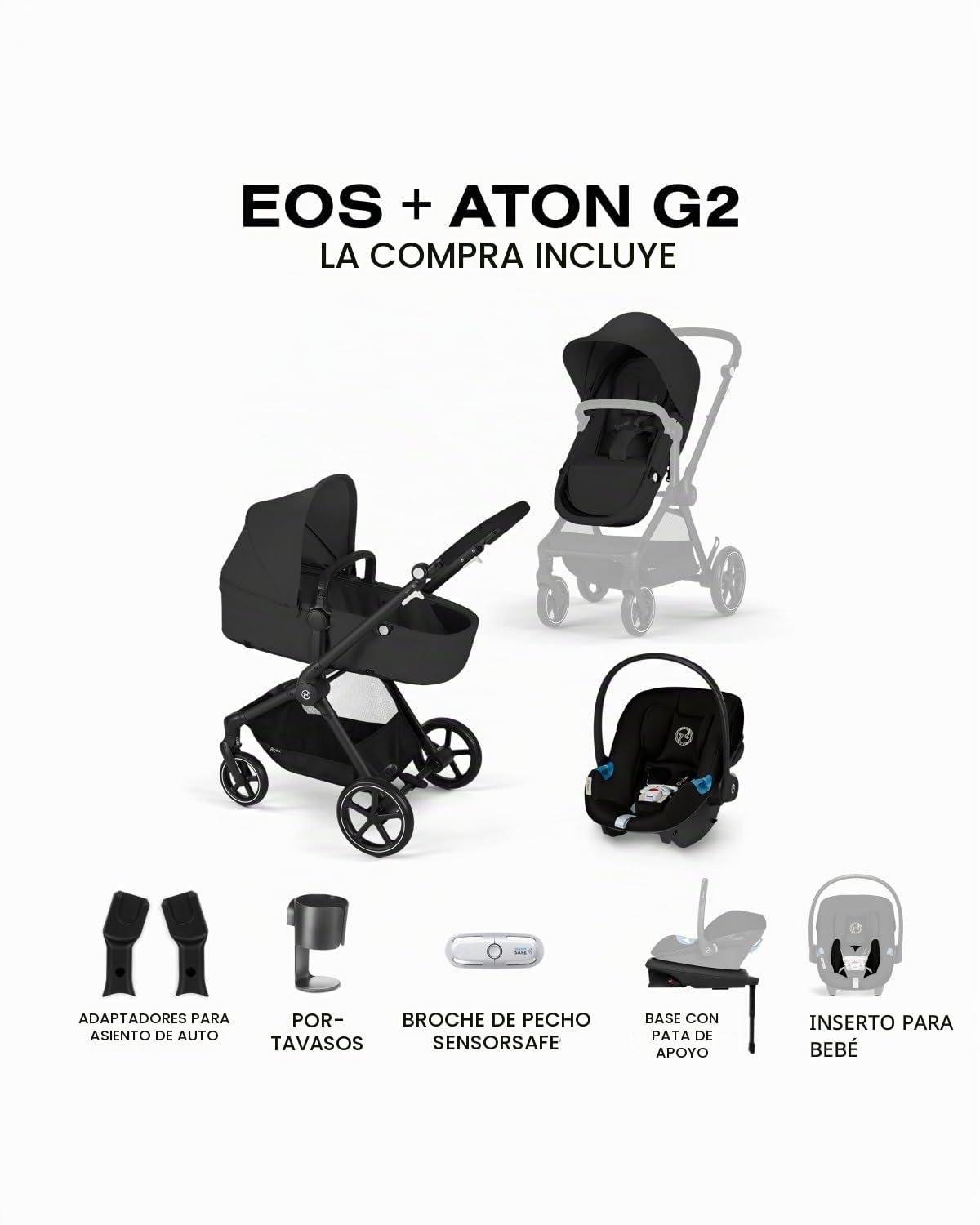 Cybex Cochecito de bebé EOS 2 en 1 + combo de asiento de coche Aton...