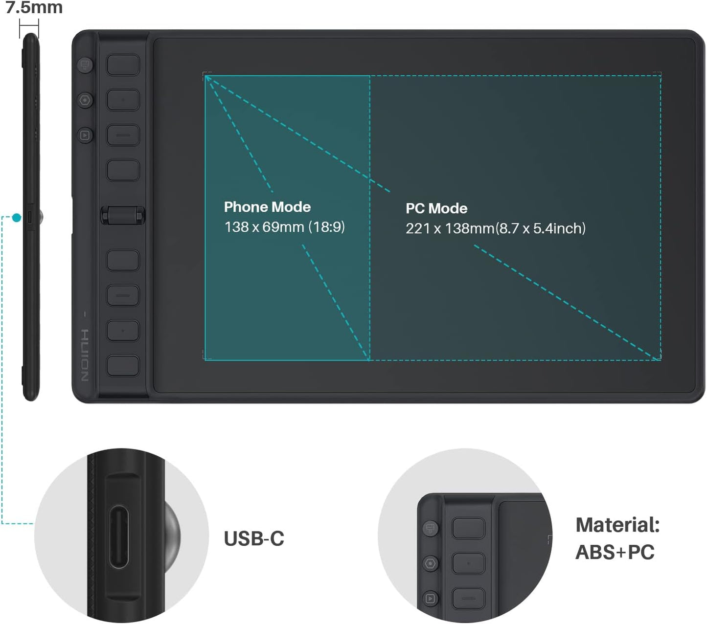 HUION Inspiroy 2 Tableta de dibujo mediana con rueda de desplazamie...