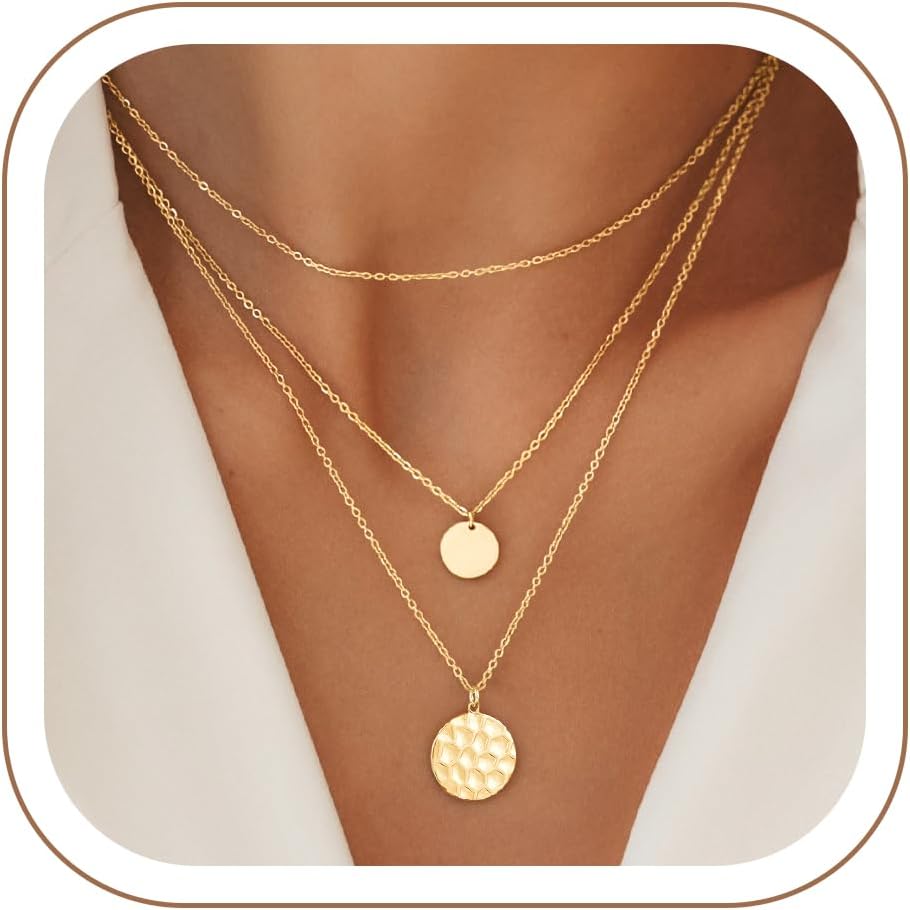 Turandoss Collares en capas para mujer, chapados en oro de 14 quila...