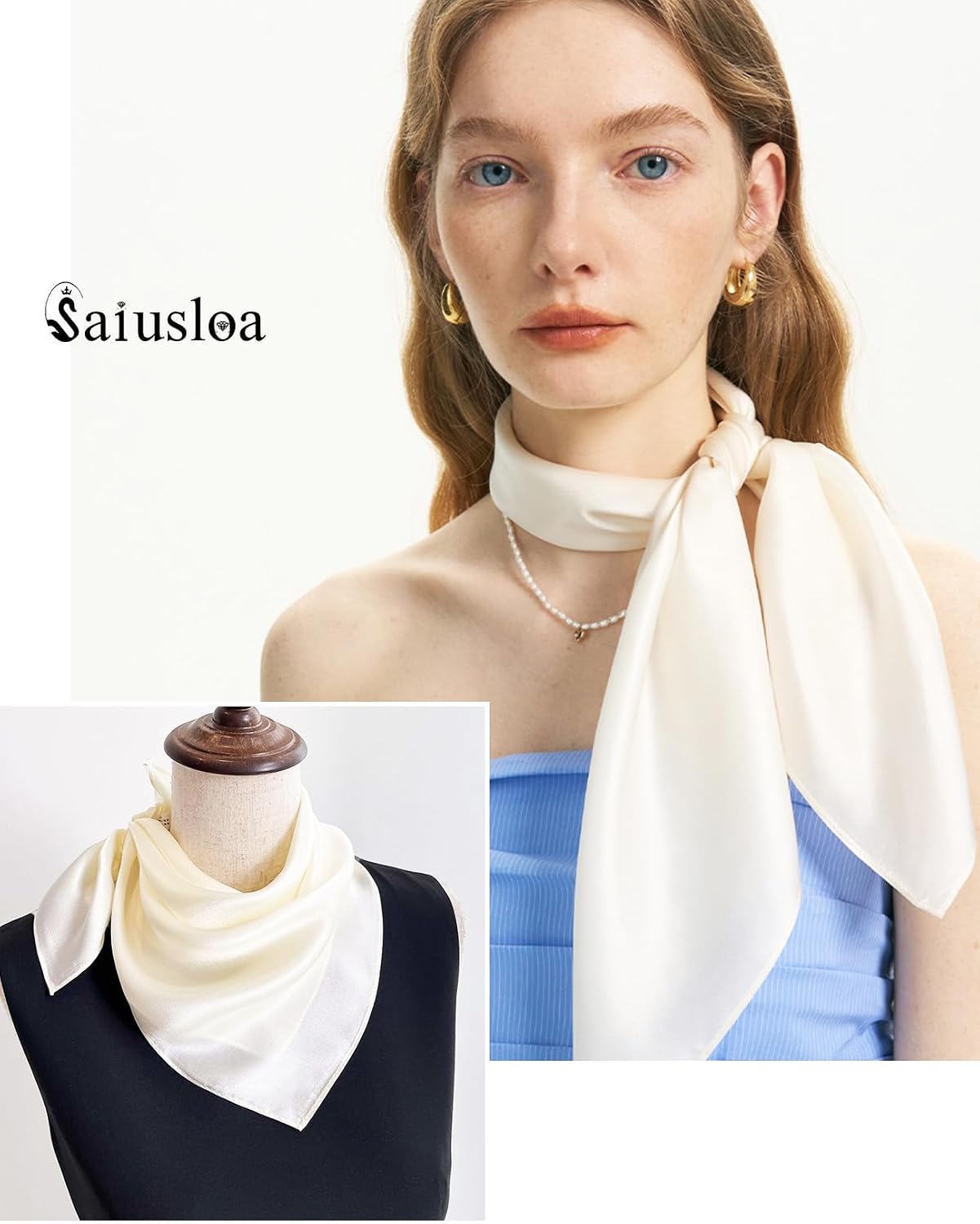 Saiusloa Bufanda de cuello de color sólido para mujer, bufanda cuad...