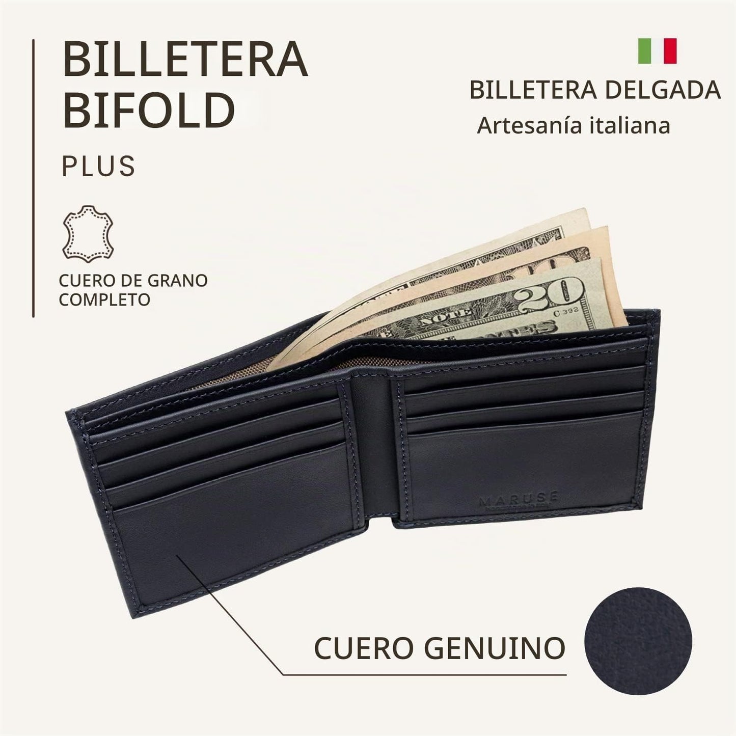Maruse Billetera plegable para hombre \u2013 Cartera delgada de cue...